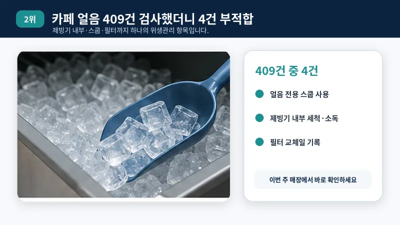식용얼음 409건 검사 결과 4건 부적합 - 제빙기 내부, 스쿱, 필터 관리가 핵심