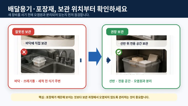 배달용기와 포장재 보관 전후 비교