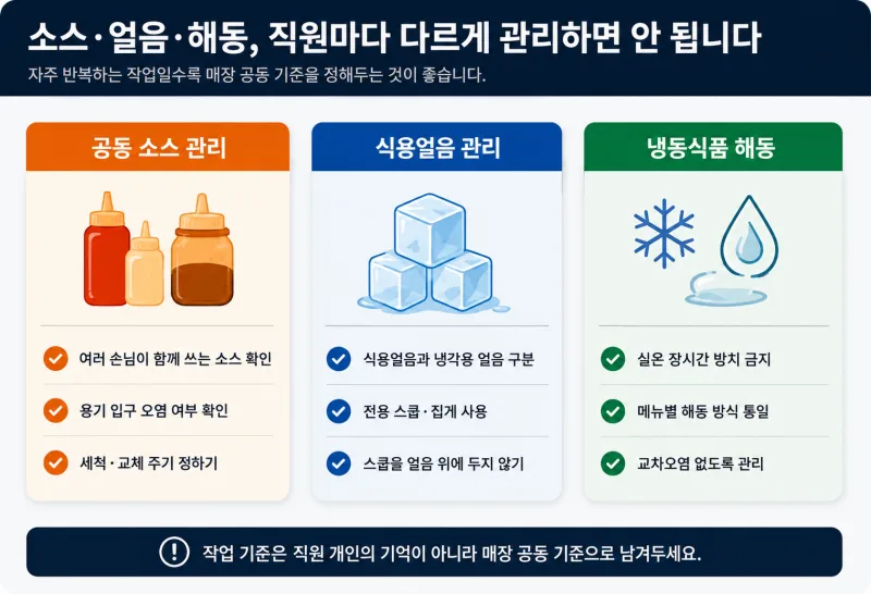 공동 소스, 얼음, 해동 방식 관리 기준