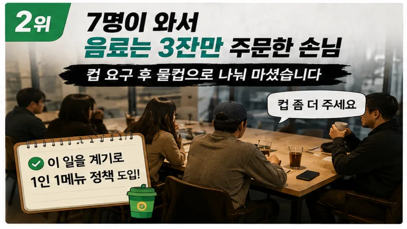 카페에 7명이 방문해 음료 3잔만 주문한 사례