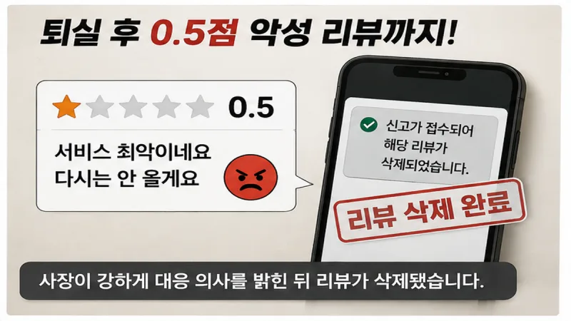 퇴실 이후 0.5점 리뷰가 올라온 상황