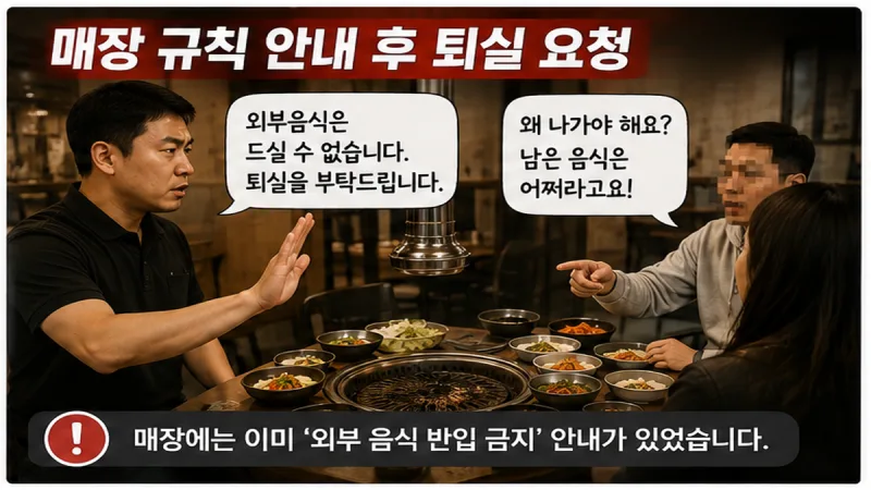 주문한 고기는 줄지 않는데 손님은 계속 먹고 있던 상황