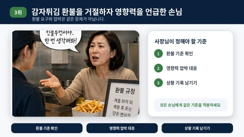 환불 거절 후 인플루언서 가족을 언급하며 압박한 사례
