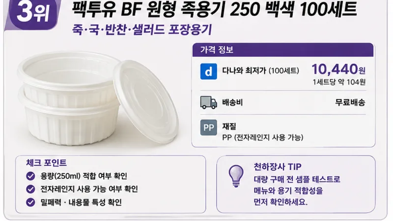 팩투유 BF 원형 죽용기 250 백색 100세트