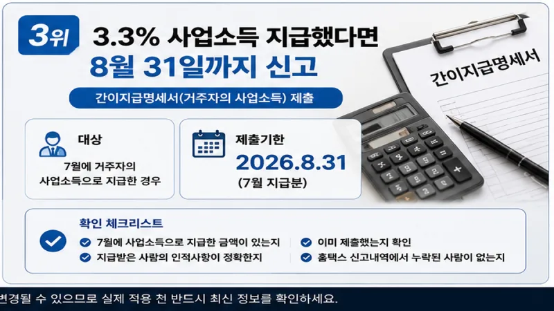거주자의 사업소득 간이지급명세서 제출기한 8월 31일