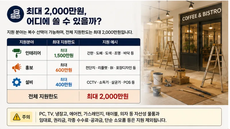 지원 분야별 한도 - 인테리어 홍보 설비